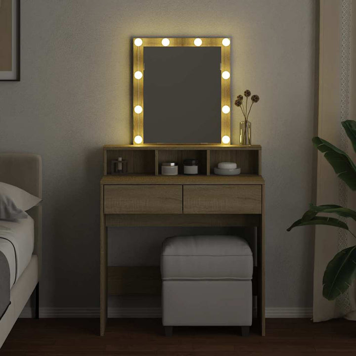 makeupbord med LED-lys 80x41x144,5 cm brun sonoma-eg