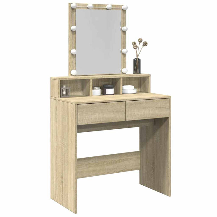 makeupbord med LED-lys 80x41x144,5 cm brun sonoma-eg