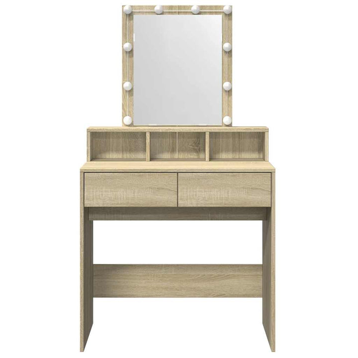 makeupbord med LED-lys 80x41x144,5 cm brun sonoma-eg