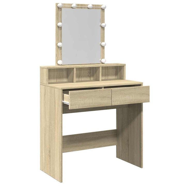 makeupbord med LED-lys 80x41x144,5 cm brun sonoma-eg