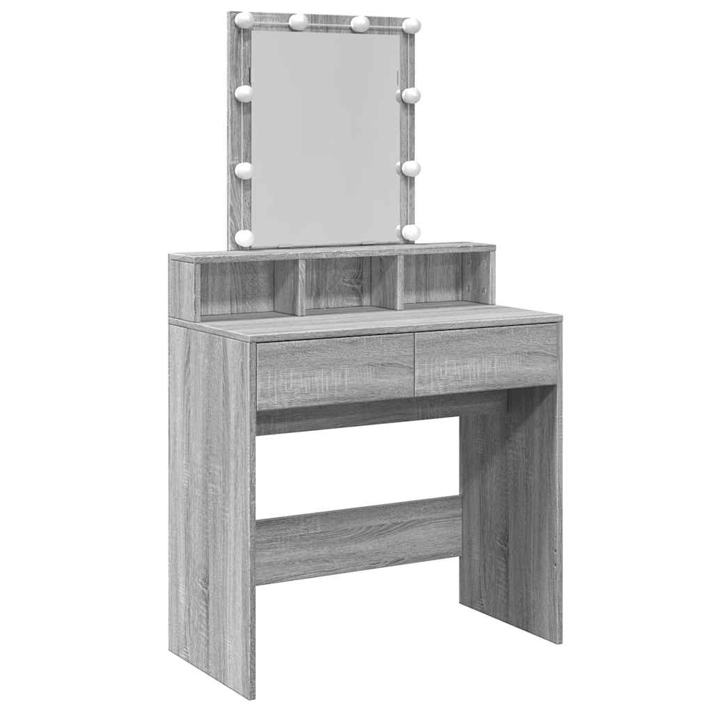 makeupbord med LED-lys 80x41x144,5 cm grå sonoma-eg