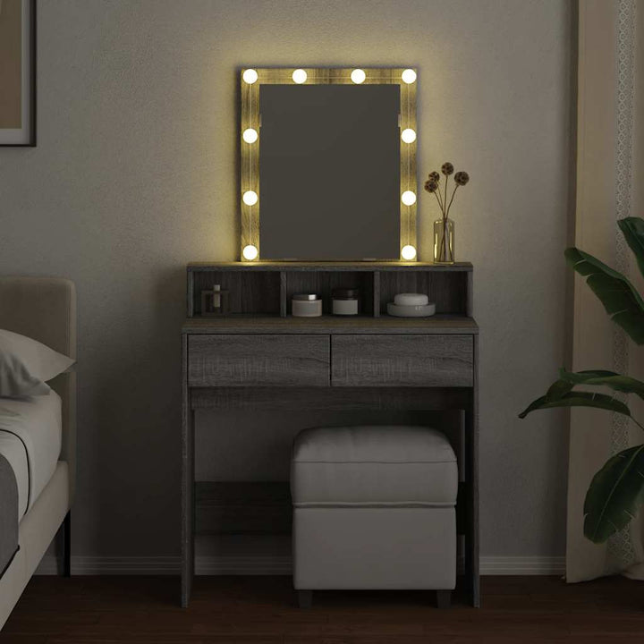 makeupbord med LED-lys 80x41x144,5 cm grå sonoma-eg