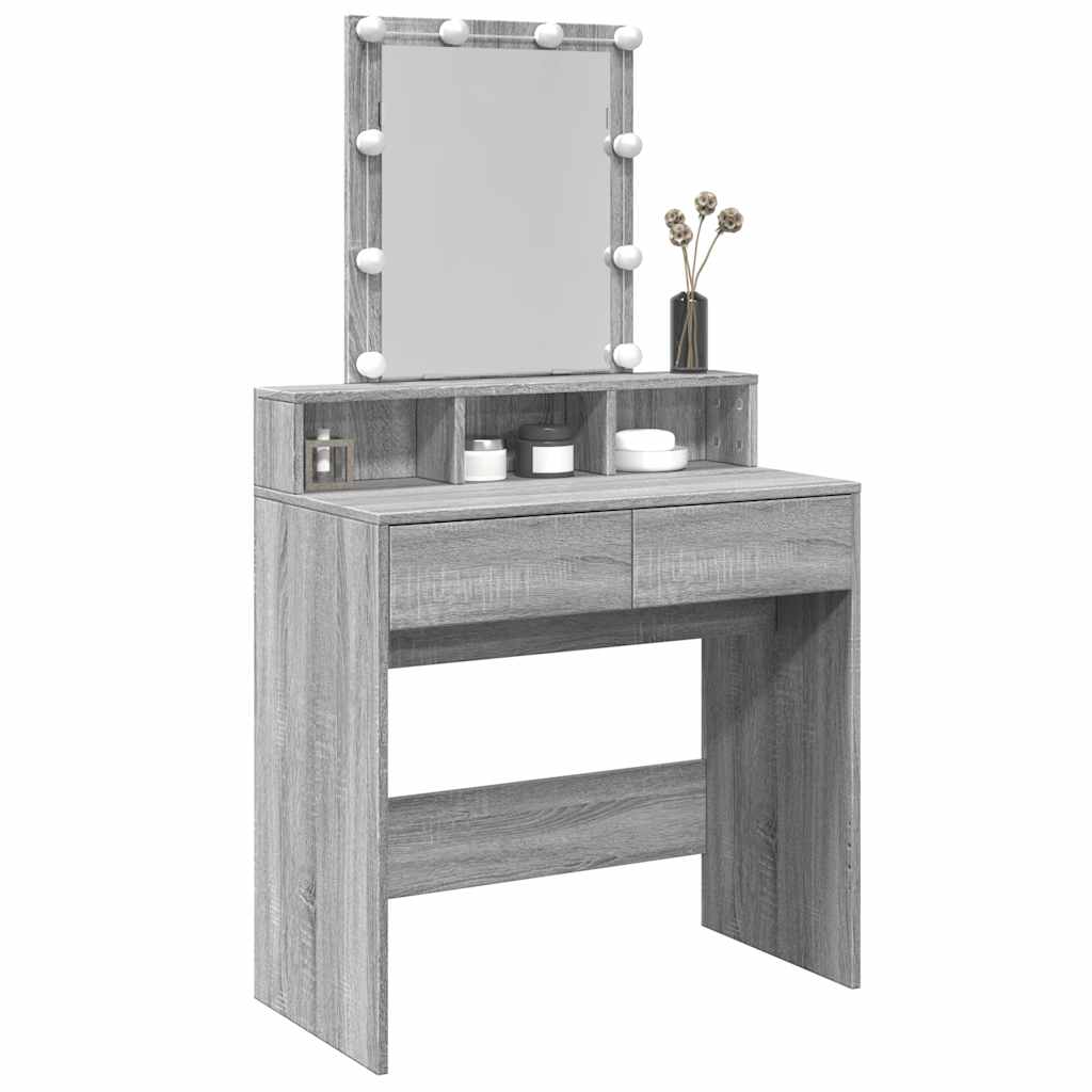 makeupbord med LED-lys 80x41x144,5 cm grå sonoma-eg
