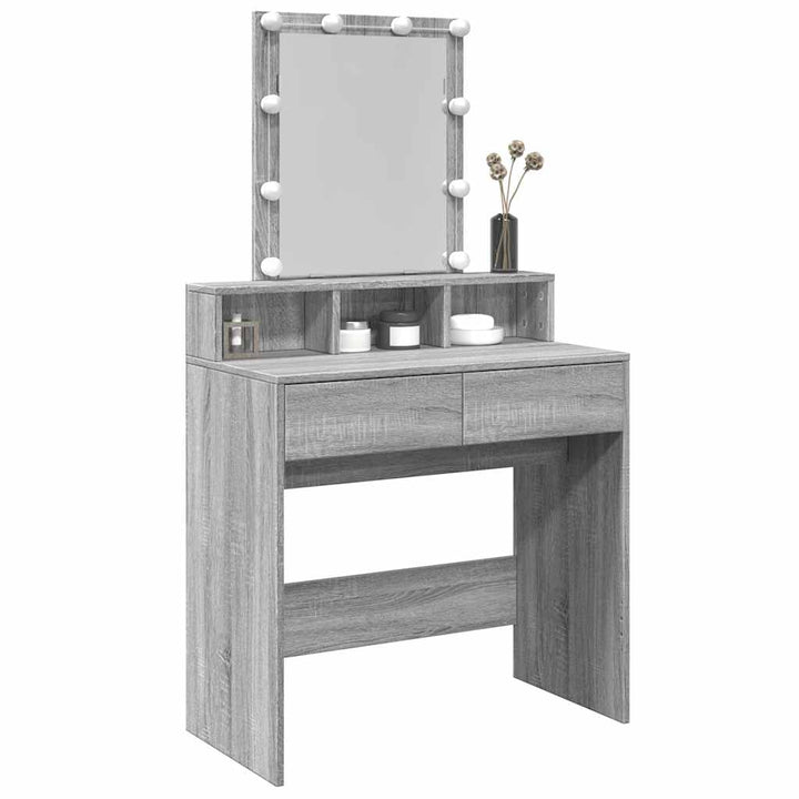 makeupbord med LED-lys 80x41x144,5 cm grå sonoma-eg