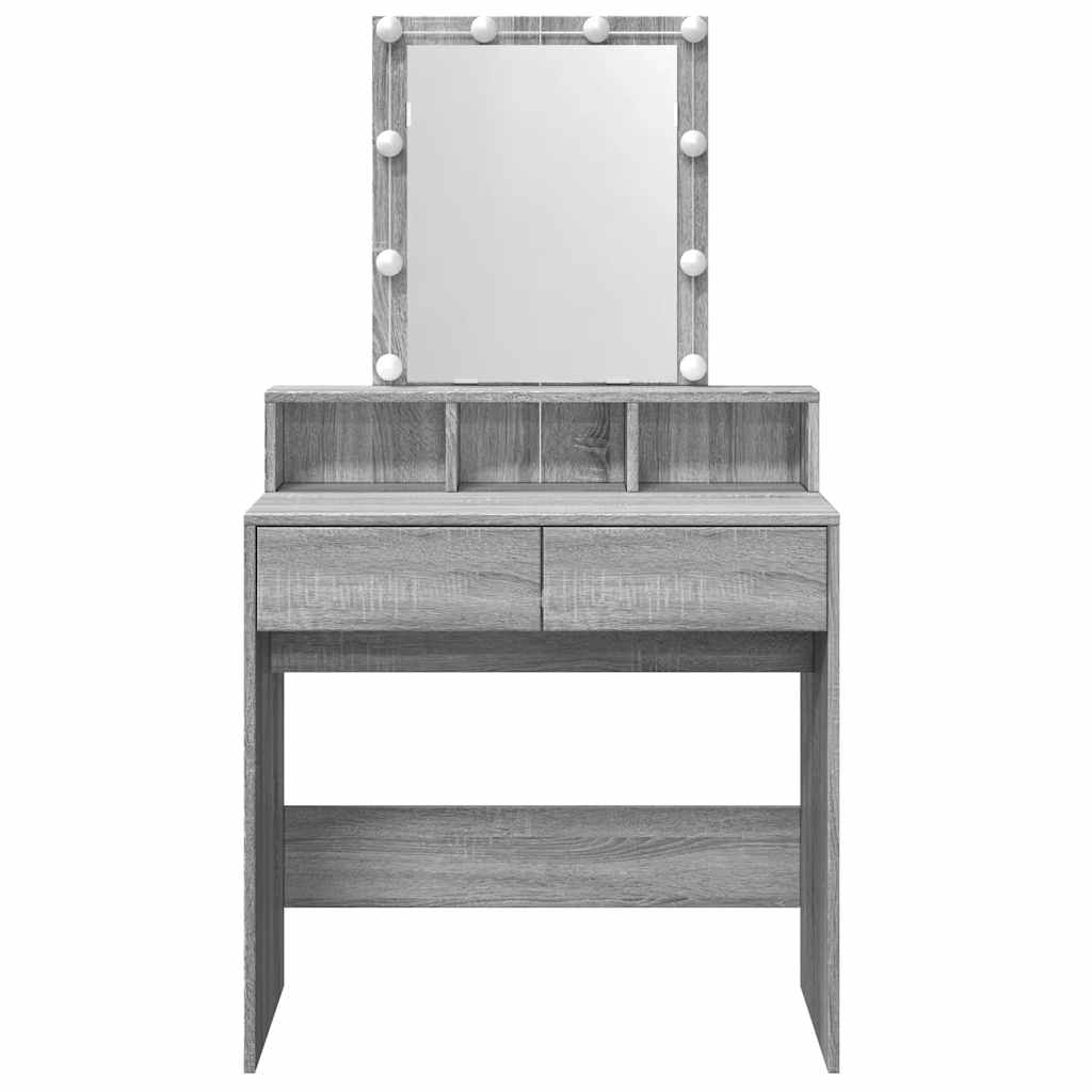 makeupbord med LED-lys 80x41x144,5 cm grå sonoma-eg