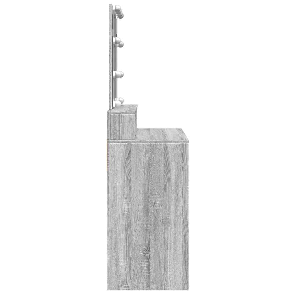 makeupbord med LED-lys 80x41x144,5 cm grå sonoma-eg