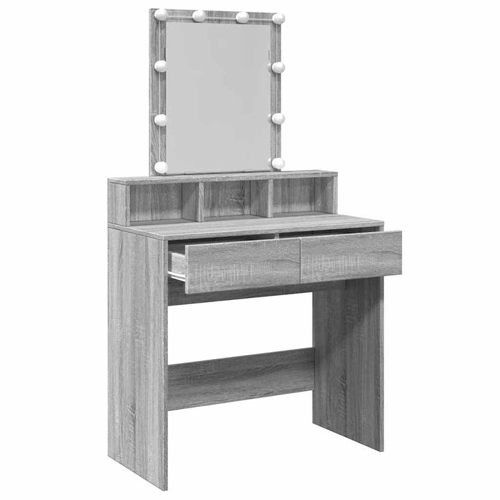 makeupbord med LED-lys 80x41x144,5 cm grå sonoma-eg