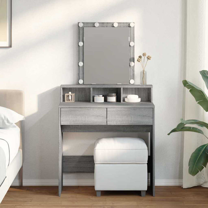 makeupbord med LED-lys 80x41x144,5 cm grå sonoma-eg