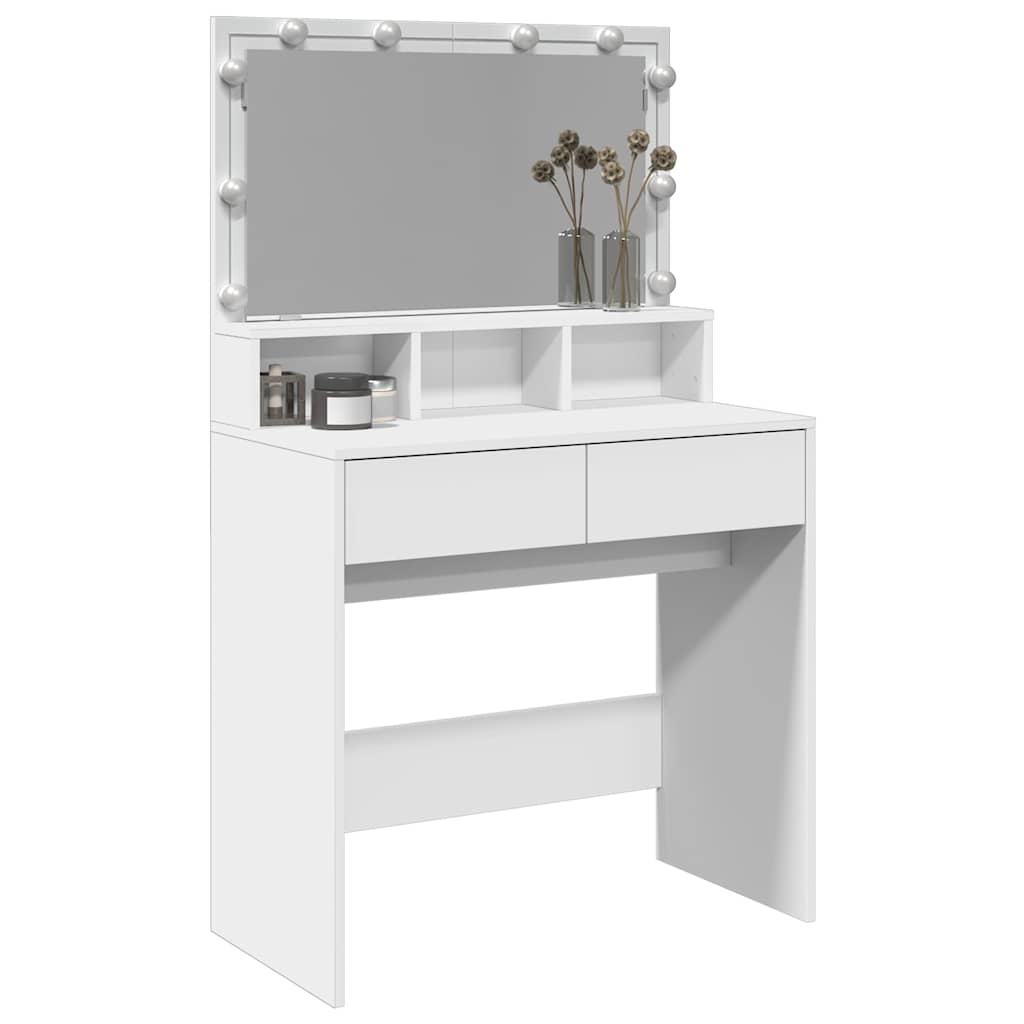 makeupbord med LED-lys 80x41x134,5 cm hvid