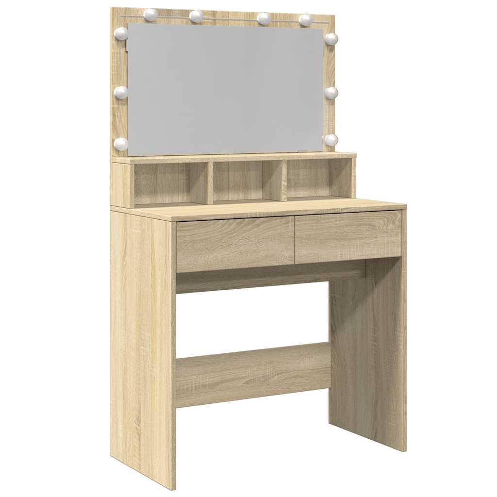 makeupbord med LED-lys 80x41x134,5 cm brun sonoma-eg