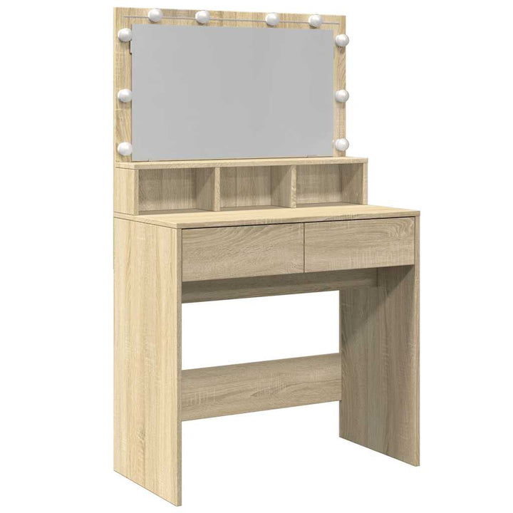 makeupbord med LED-lys 80x41x134,5 cm brun sonoma-eg