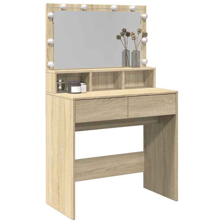 makeupbord med LED-lys 80x41x134,5 cm brun sonoma-eg