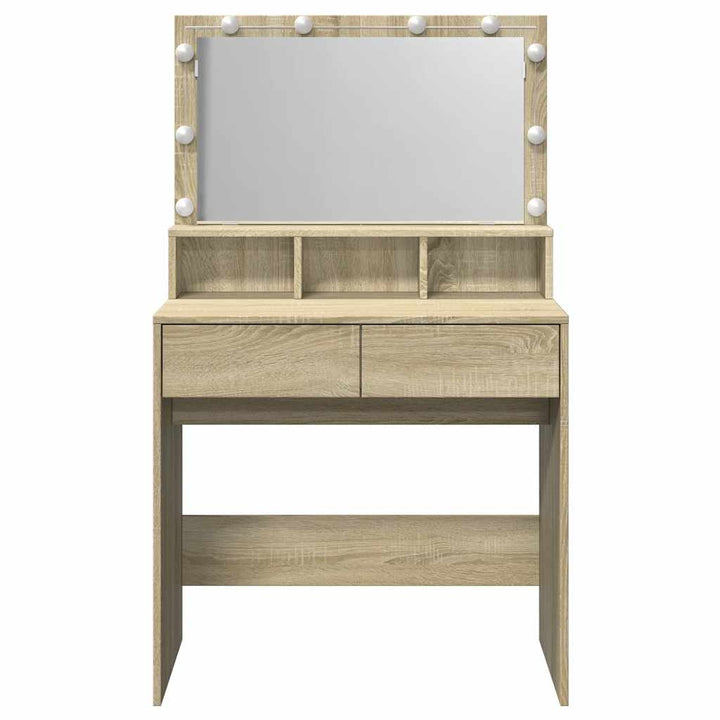 makeupbord med LED-lys 80x41x134,5 cm brun sonoma-eg
