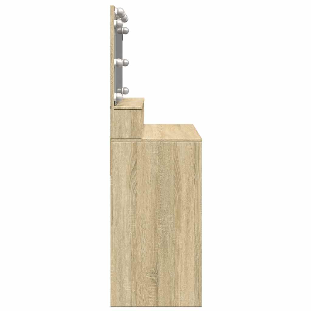 makeupbord med LED-lys 80x41x134,5 cm brun sonoma-eg
