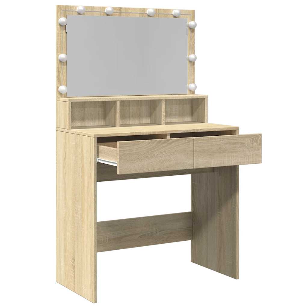 makeupbord med LED-lys 80x41x134,5 cm brun sonoma-eg