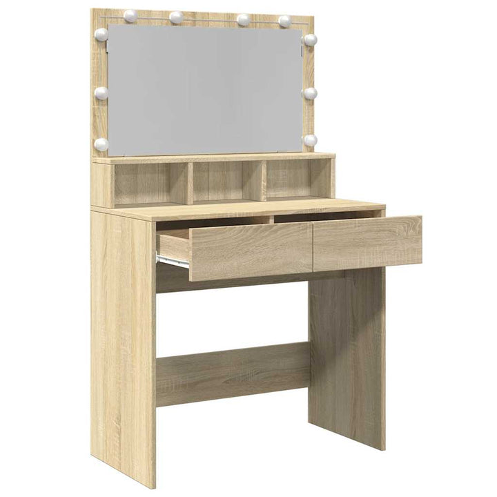 makeupbord med LED-lys 80x41x134,5 cm brun sonoma-eg
