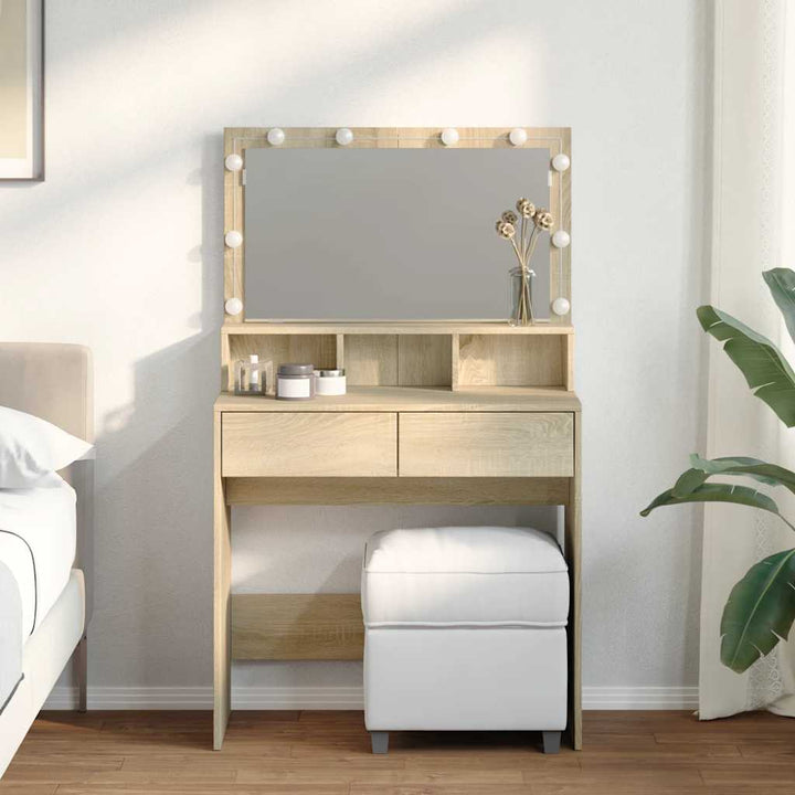 makeupbord med LED-lys 80x41x134,5 cm brun sonoma-eg