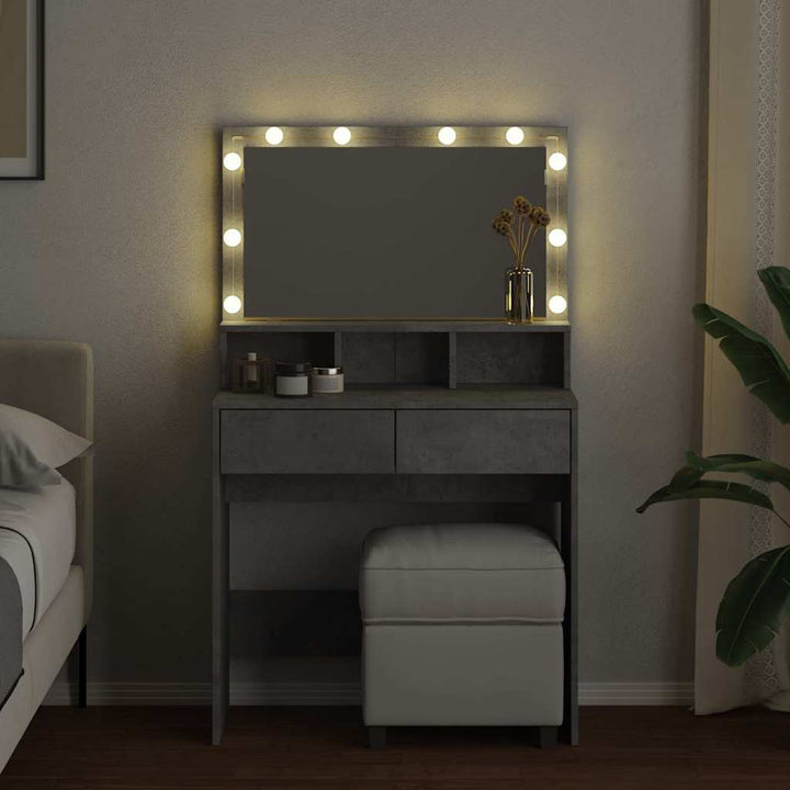 makeupbord med LED-lys 80x41x134,5 cm betongrå