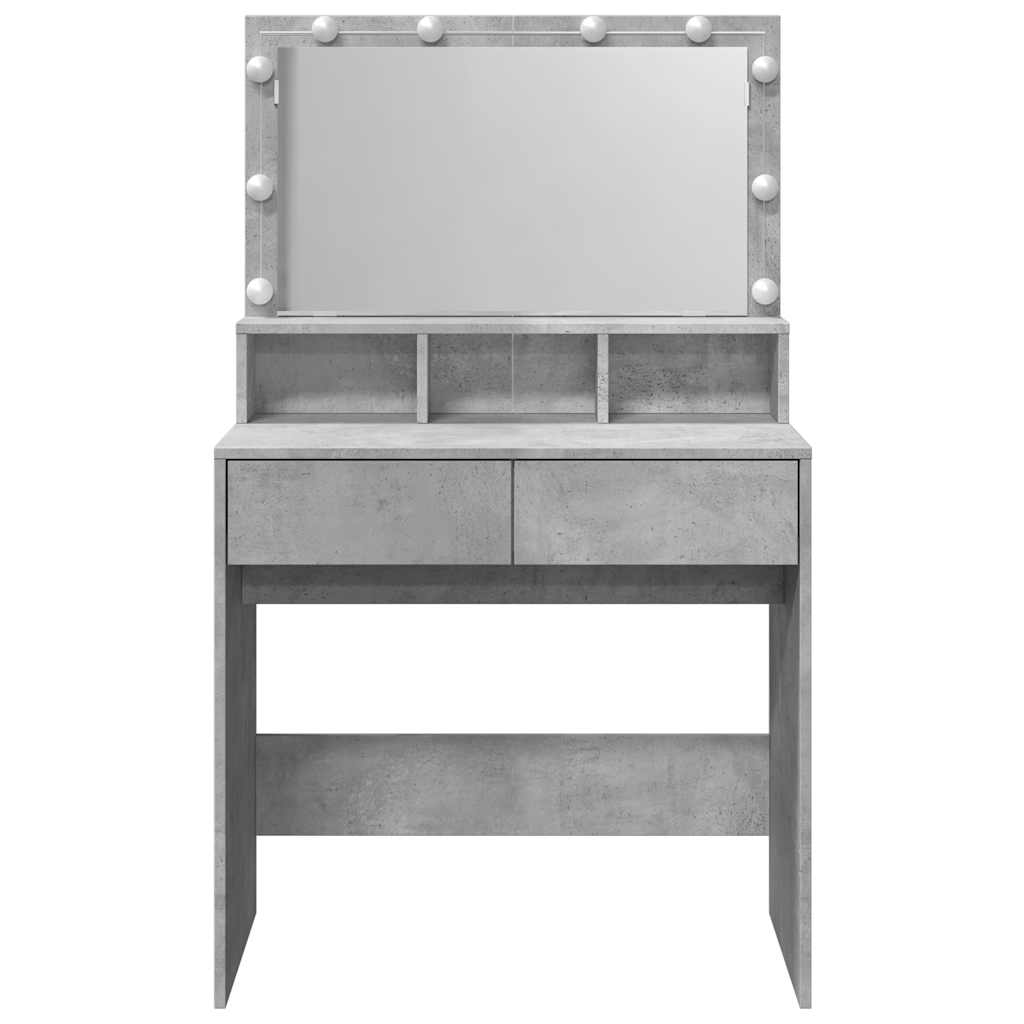 makeupbord med LED-lys 80x41x134,5 cm betongrå