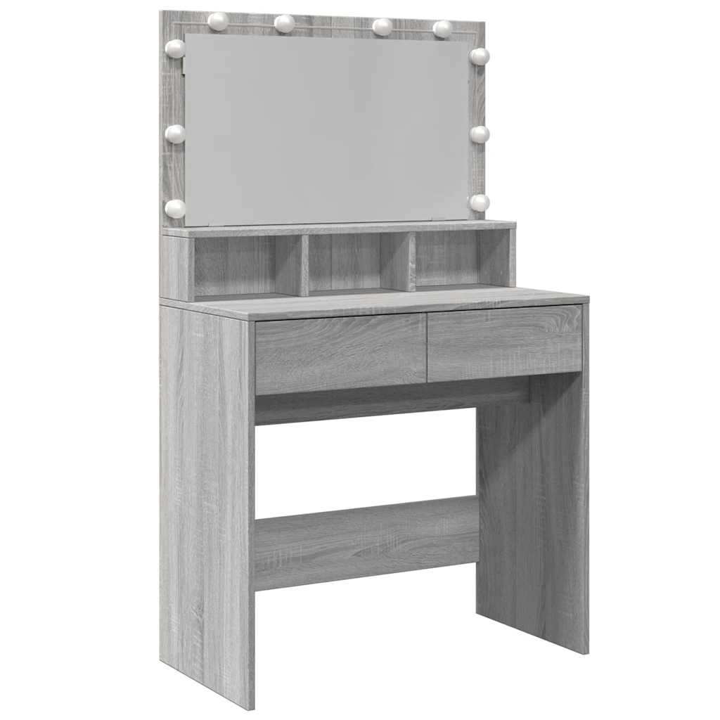 makeupbord med LED-lys 80x41x134,5 cm grå sonoma-eg