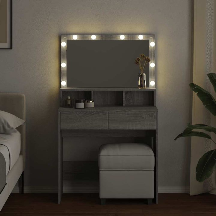 makeupbord med LED-lys 80x41x134,5 cm grå sonoma-eg