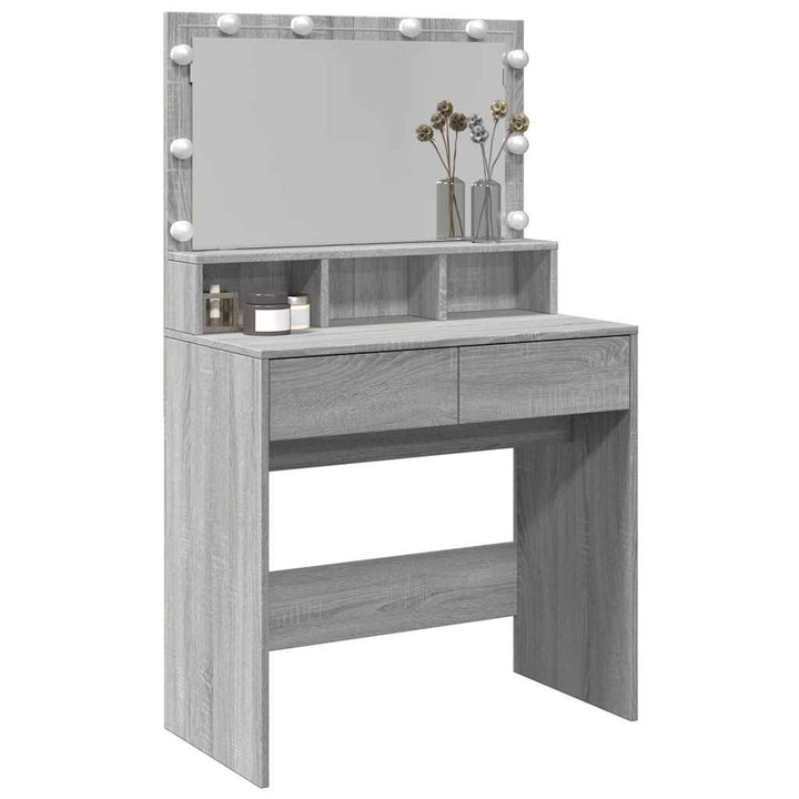 makeupbord med LED-lys 80x41x134,5 cm grå sonoma-eg