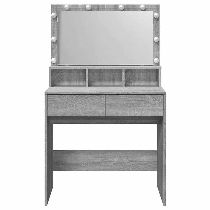 makeupbord med LED-lys 80x41x134,5 cm grå sonoma-eg