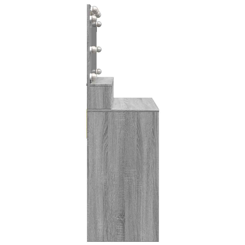 makeupbord med LED-lys 80x41x134,5 cm grå sonoma-eg