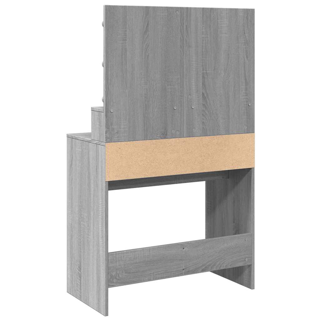 makeupbord med LED-lys 80x41x134,5 cm grå sonoma-eg