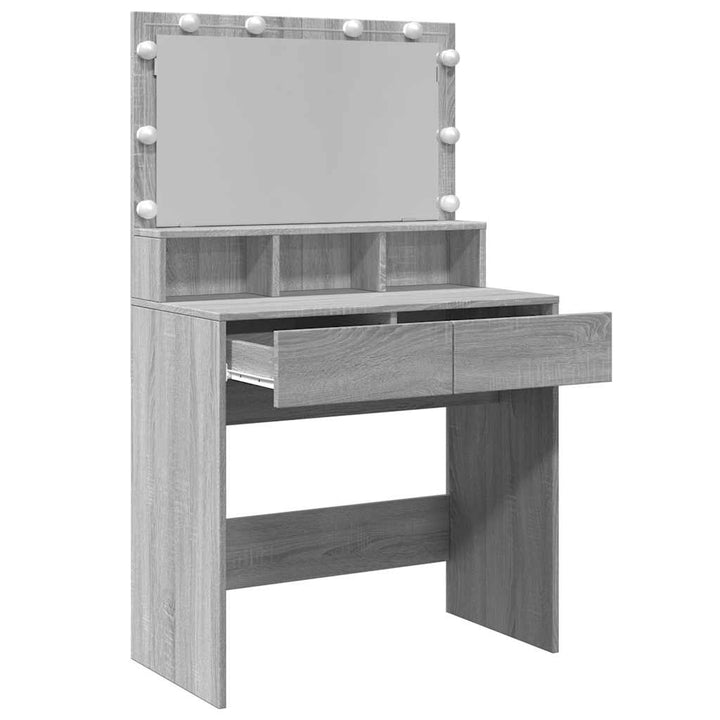 makeupbord med LED-lys 80x41x134,5 cm grå sonoma-eg