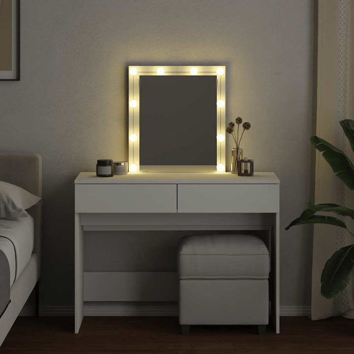 makeupbord med LED-lys 100x40x130 cm hvid