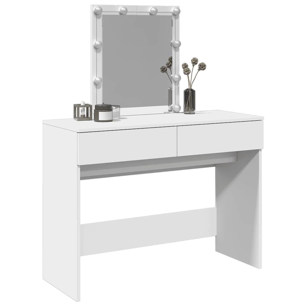makeupbord med LED-lys 100x40x130 cm hvid