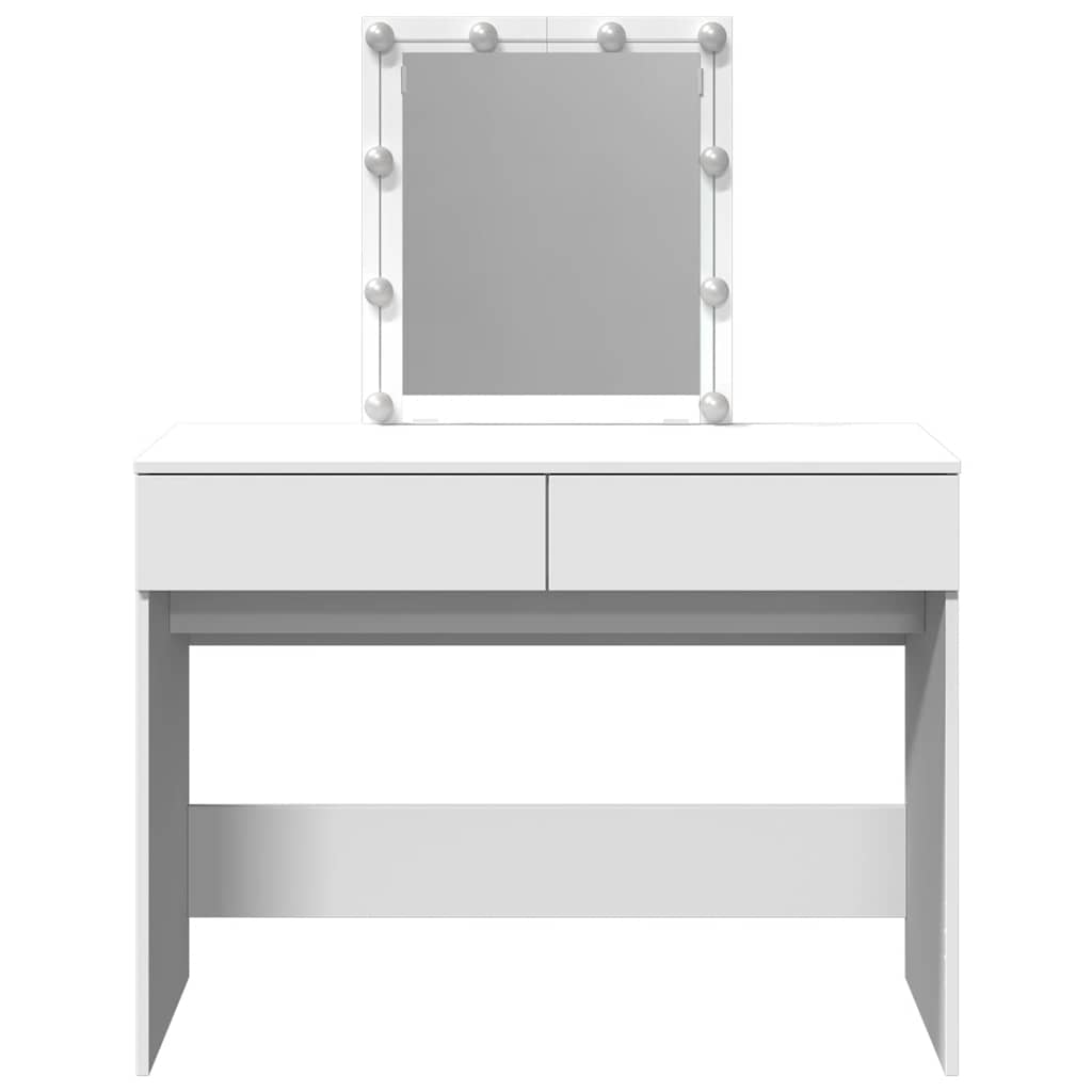 makeupbord med LED-lys 100x40x130 cm hvid