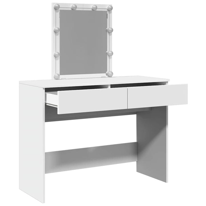 makeupbord med LED-lys 100x40x130 cm hvid