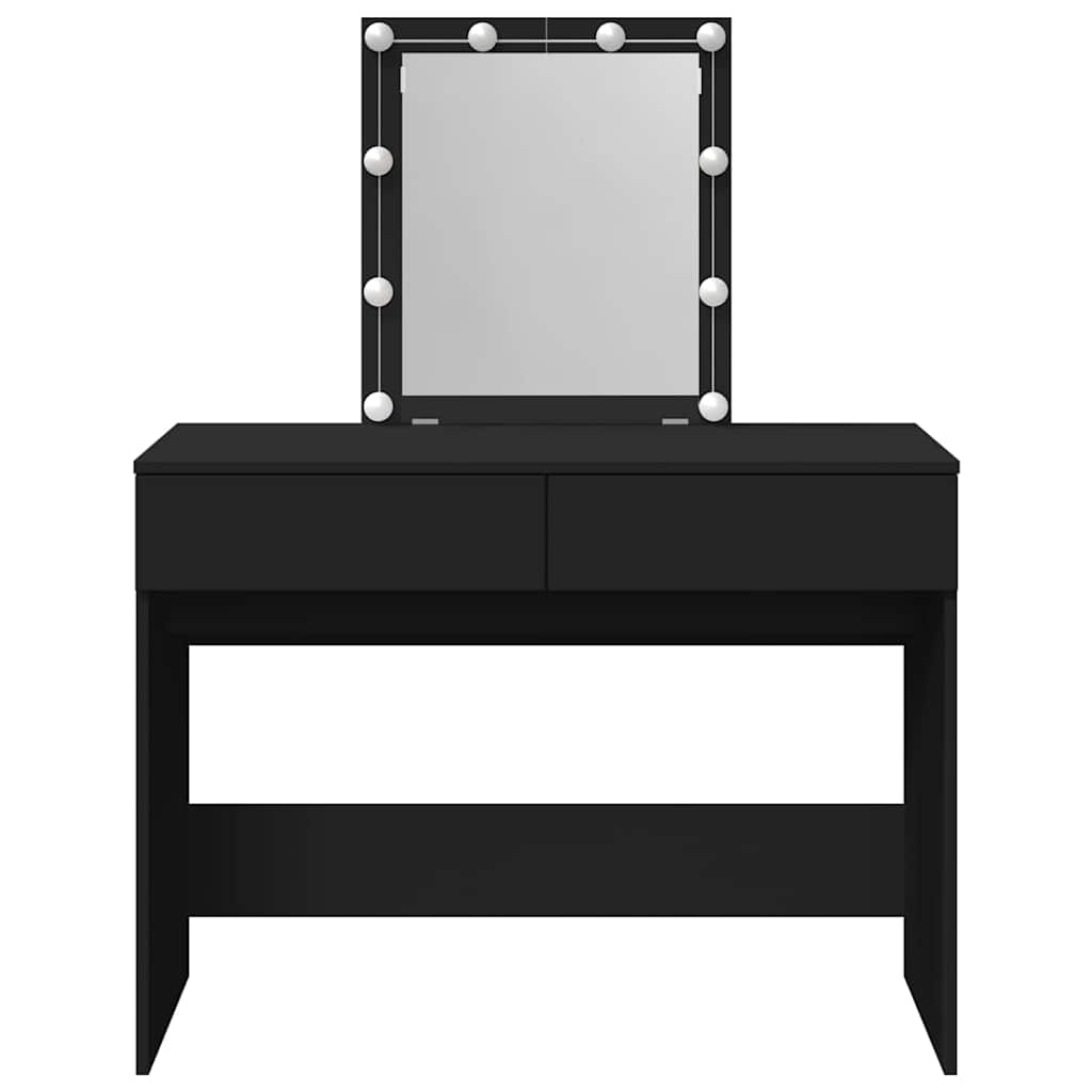 makeupbord med LED-lys 100x40x130 cm sort