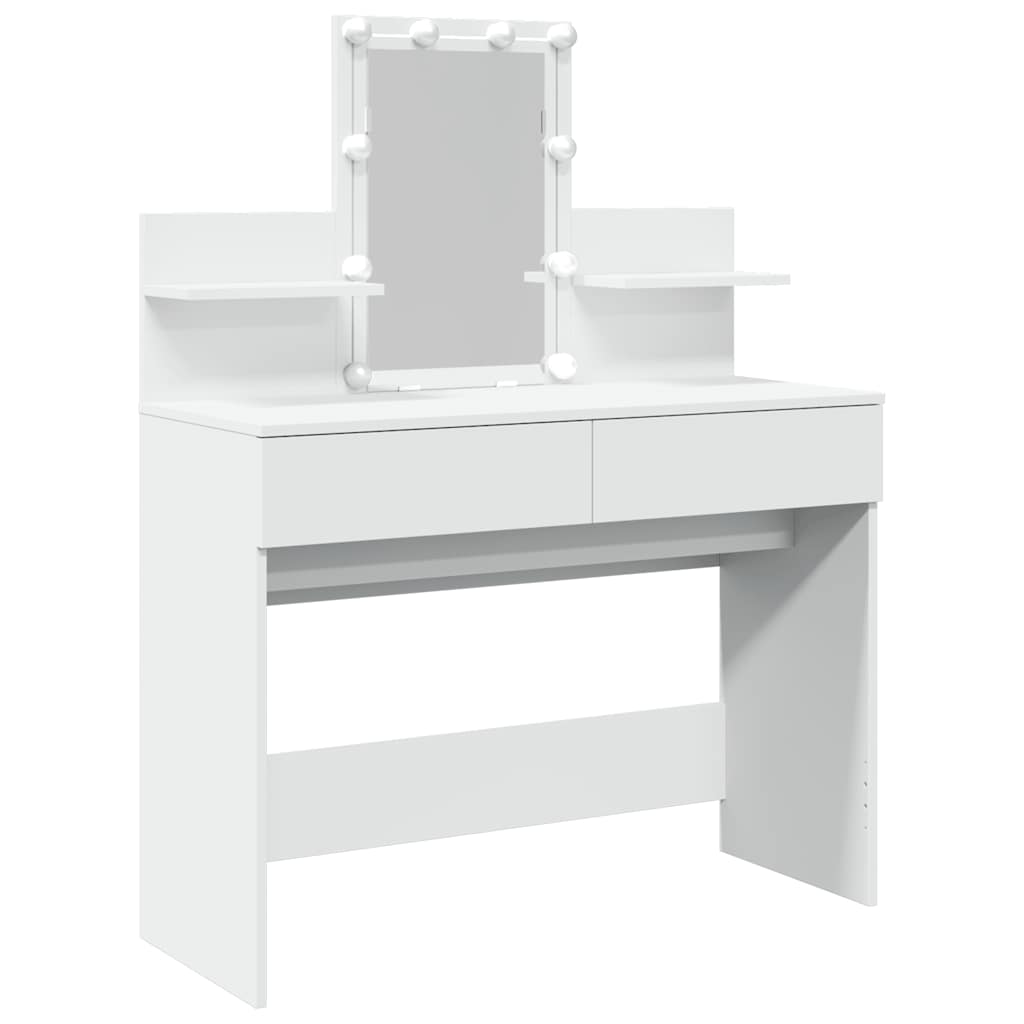 makeupbord med LED-lys 100x40x130 cm hvid