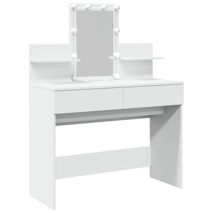 makeupbord med LED-lys 100x40x130 cm hvid
