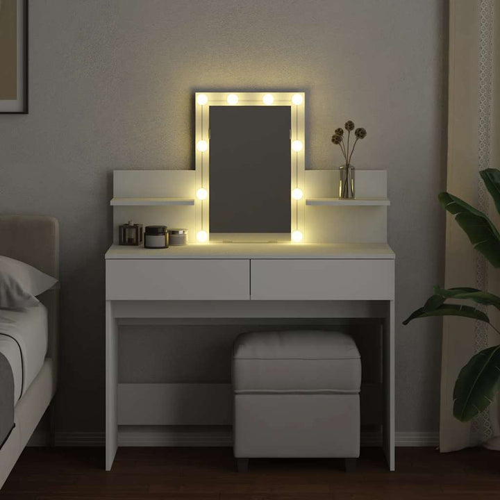 makeupbord med LED-lys 100x40x130 cm hvid