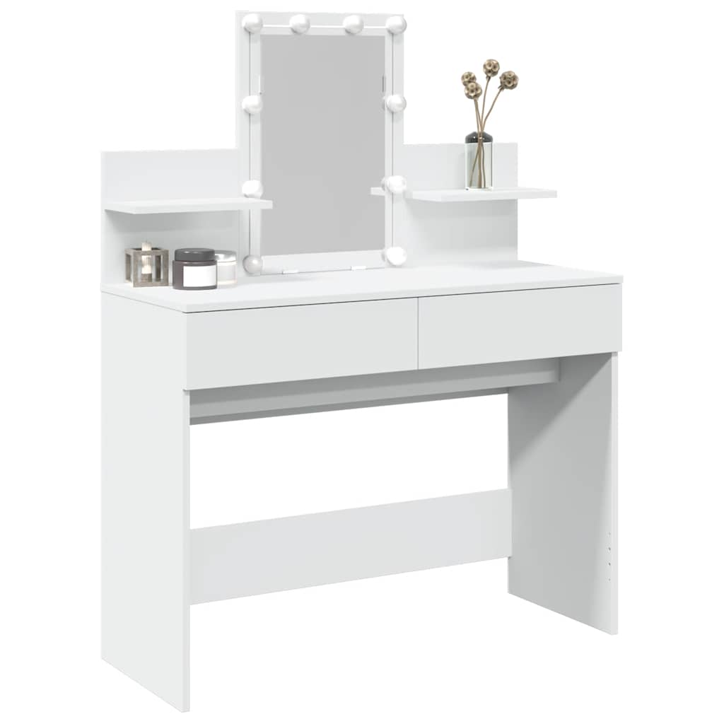 makeupbord med LED-lys 100x40x130 cm hvid