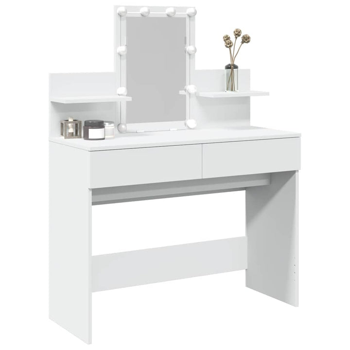 makeupbord med LED-lys 100x40x130 cm hvid