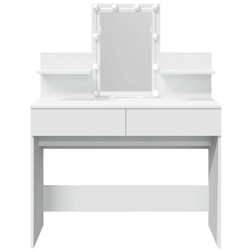 makeupbord med LED-lys 100x40x130 cm hvid