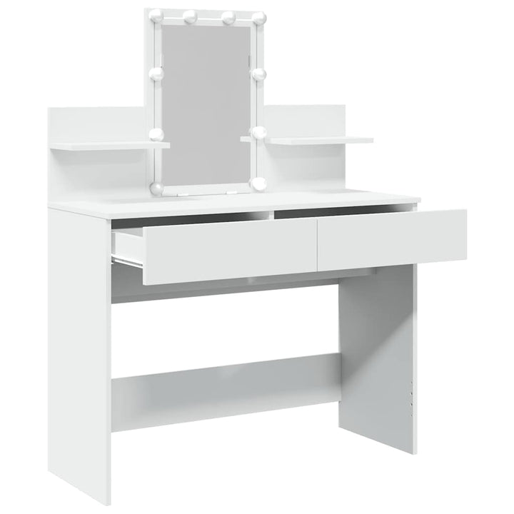 makeupbord med LED-lys 100x40x130 cm hvid