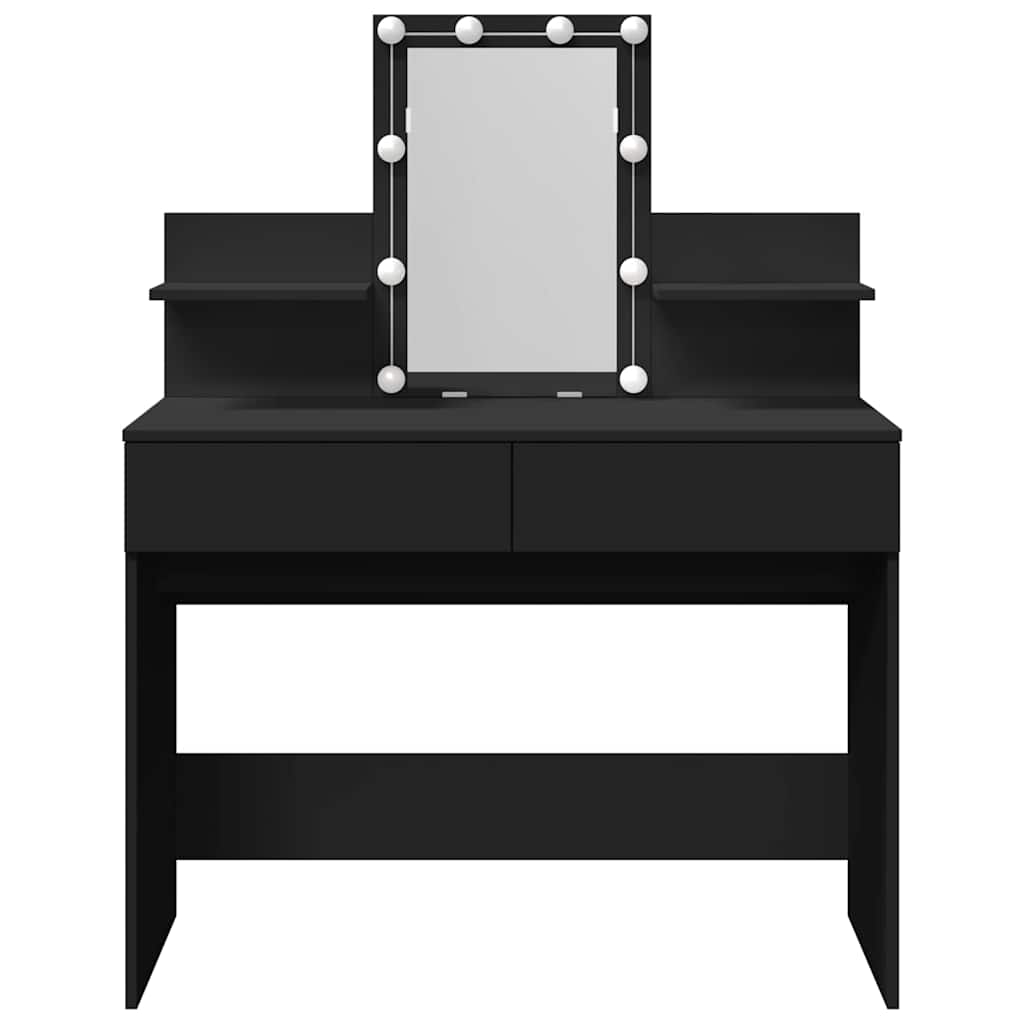 makeupbord med LED-lys 100x40x130 cm sort