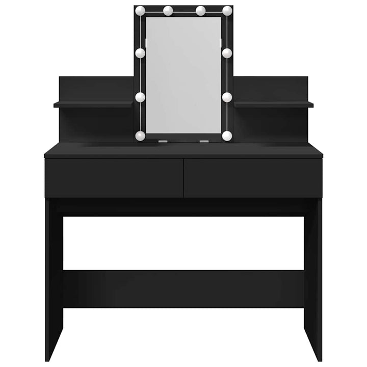 makeupbord med LED-lys 100x40x130 cm sort