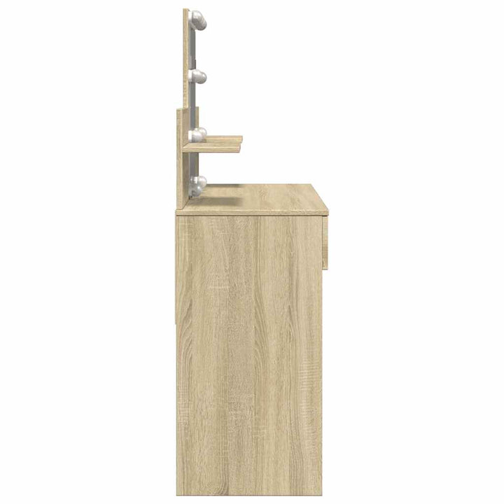 makeupbord med LED-lys 100x40x130 cm brun sonoma-eg