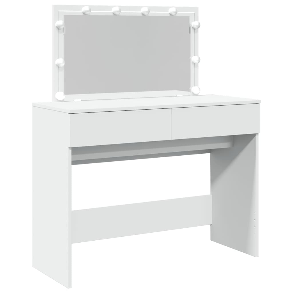 makeupbord med LED-lys 100x40x120 cm hvid