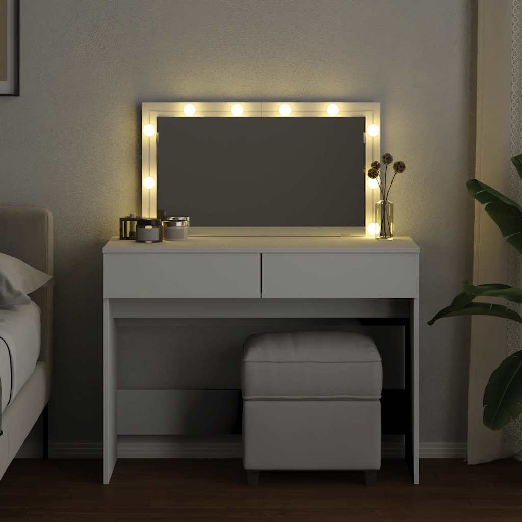 makeupbord med LED-lys 100x40x120 cm hvid