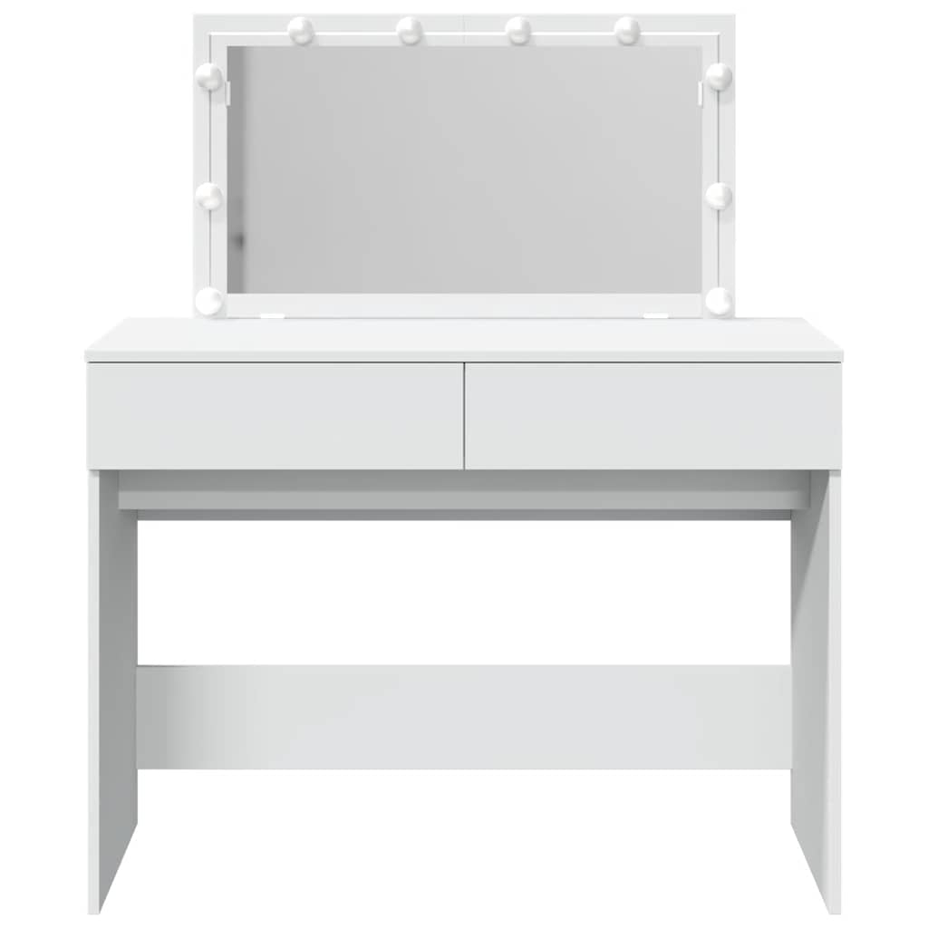 makeupbord med LED-lys 100x40x120 cm hvid