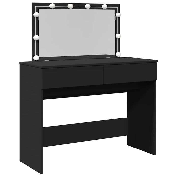 makeupbord med LED-lys 100x40x120 cm sort