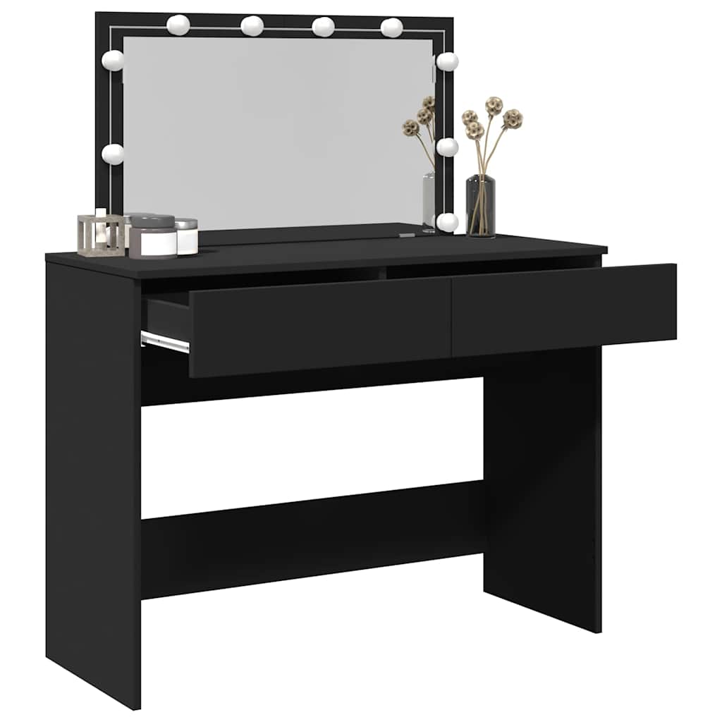 makeupbord med LED-lys 100x40x120 cm sort